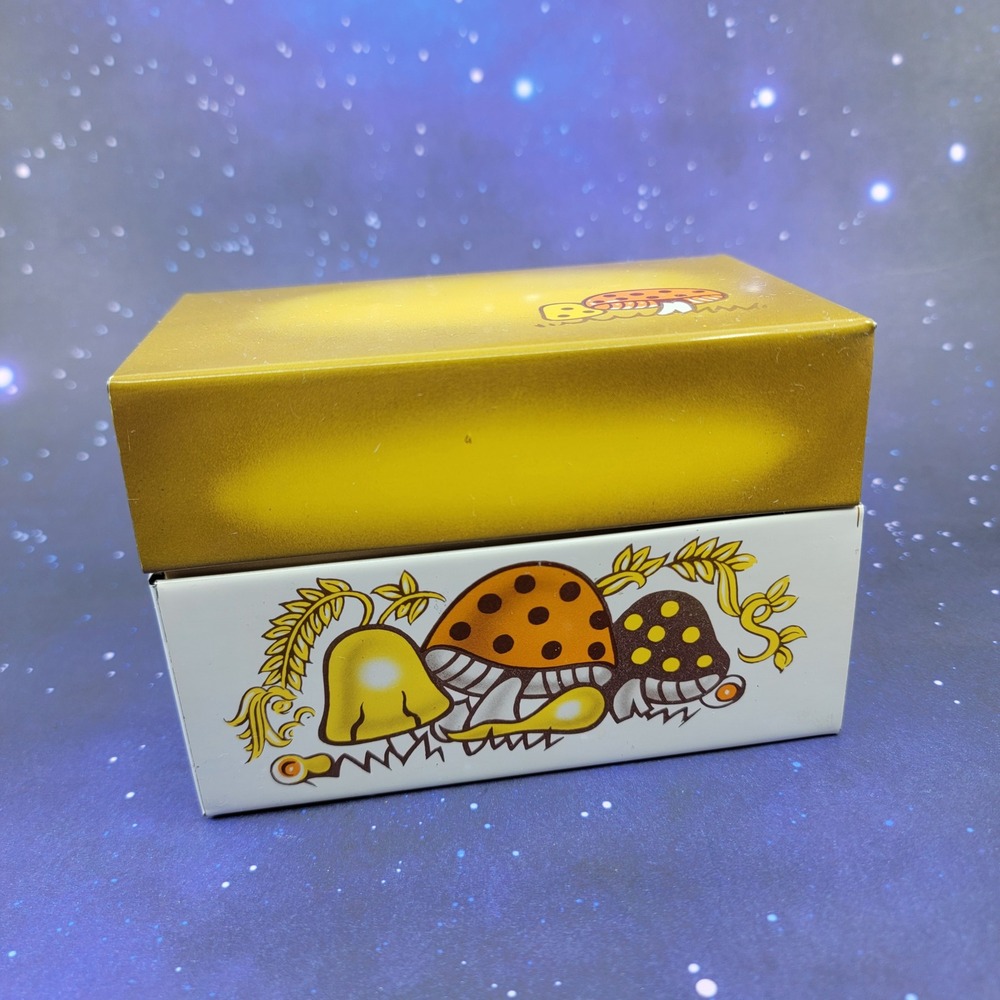 Vintage Retro 1970's MERRY MUSHROOM Tin Recipe File Box by Syndicate Mfg Co